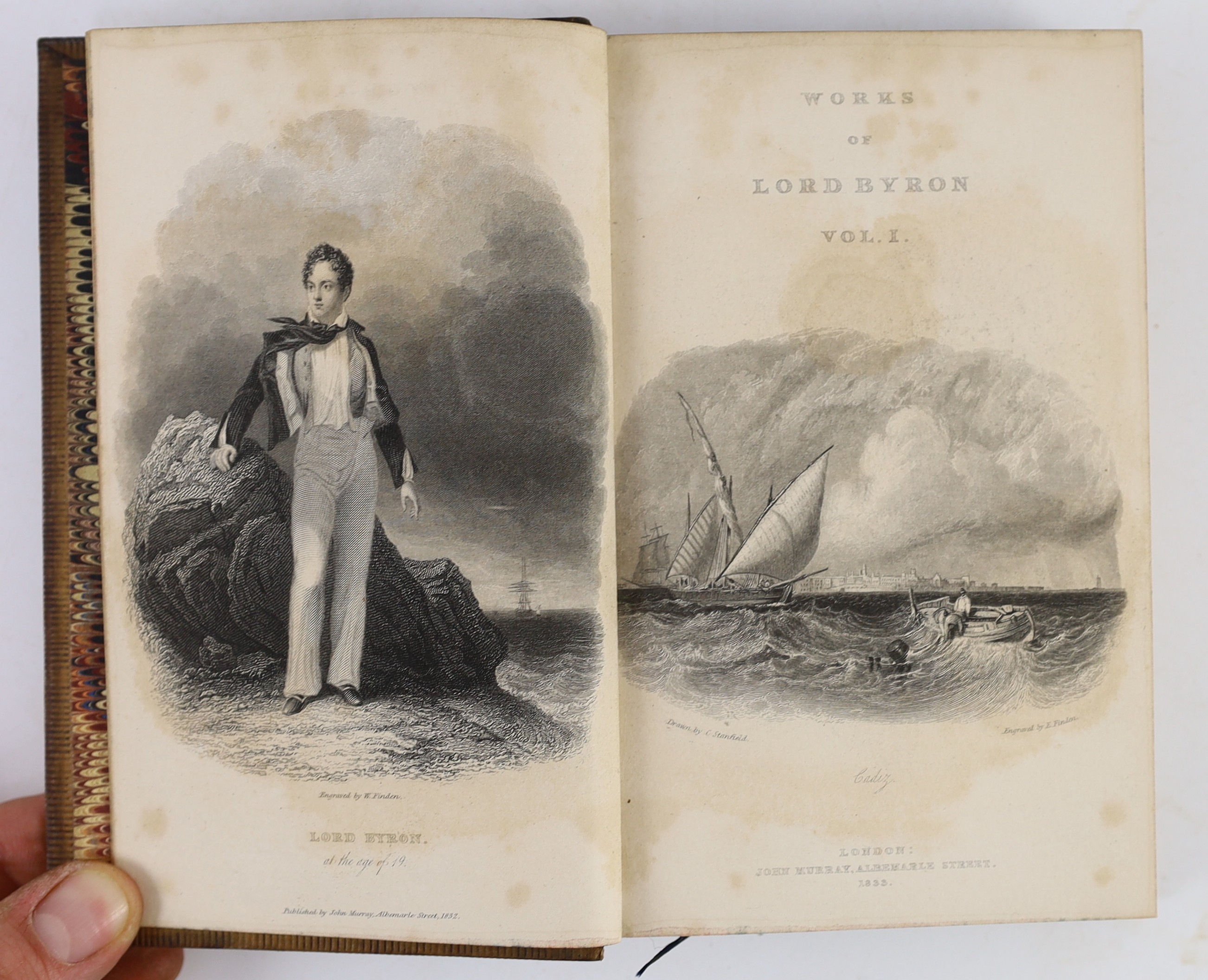 Byron, Lord George Gordon - The Works of.... with his Letters and Journals, and his Life, by Thomas Moore, Esq. 17 vols. pictorial engraved and printed titles, engraved frontispieces and 2 folded facsimiles; contemp. gil